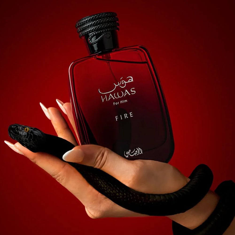 Rasasi Hawas Fire Eau de Parfum 100ml red and black bottle